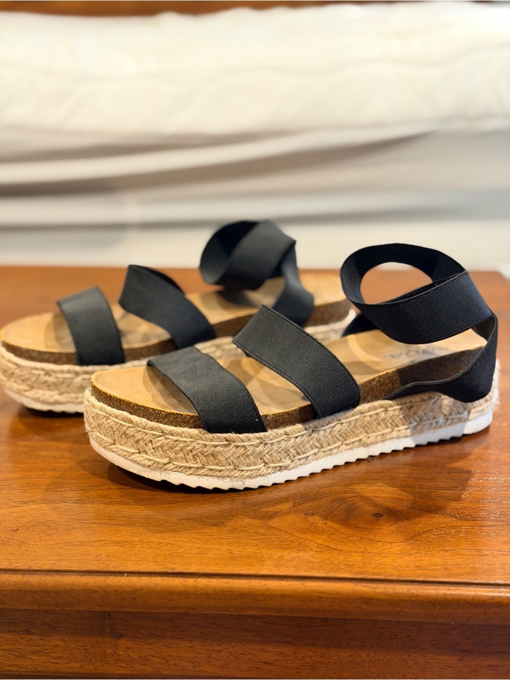Soda Black Espadrille Platform Sandals with Stretch Straps